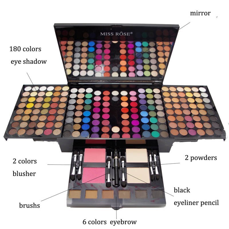 180 Colors Eyes Shadow Blush Set Makeup Palette Box
