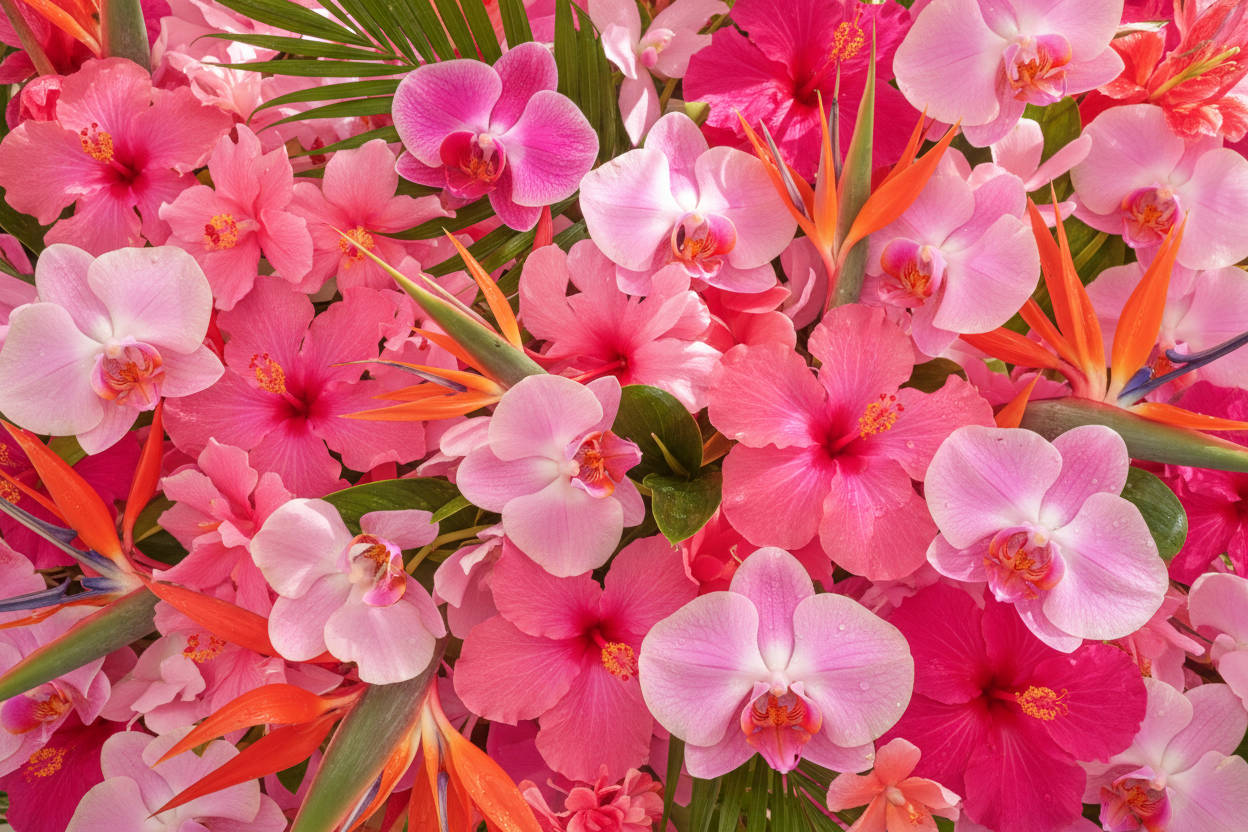 Colorful pink exotic flowers for background 